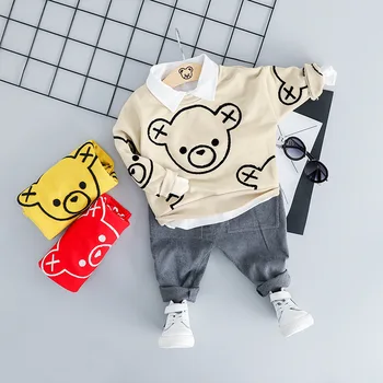 

Toddler Baby Boy Girl Clothes Sets For Spring Autumn Cotton Cartoon Beer Tops And Pants Casual Suit For Boy Infant 1-4 Years