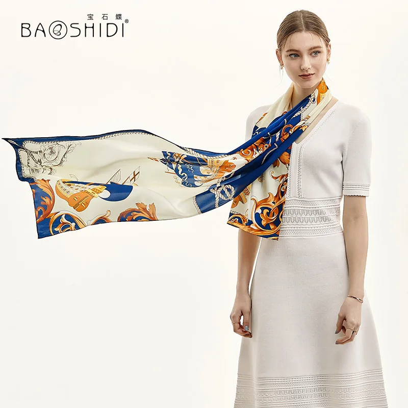 Женский длинный шелковый шарф [BAOSHIDI] Элегантный мягкий атласный из 100% шелка на