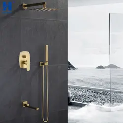 Hongdec Ванная комната Роскошные латунь матовый золото 12 "потолок осадков душ кран набор для душа