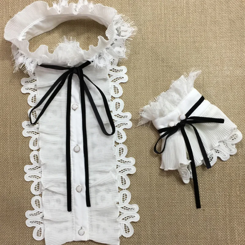Acheter Coréenne blouse faux col accessoires nouveau noir blanc chemise à manches Nouveau blanc belles dames dentelle arc cravate chemise faux col