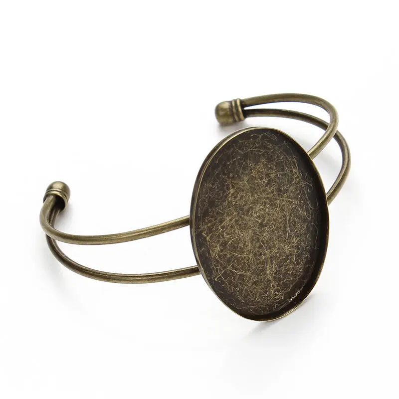 

High Quality 1 pcs Bracelet Case 40*30mm Oval Bangle Blanks Trays bezel Bronze Color Cabochon Base Cameo Bracelet Blank F3082