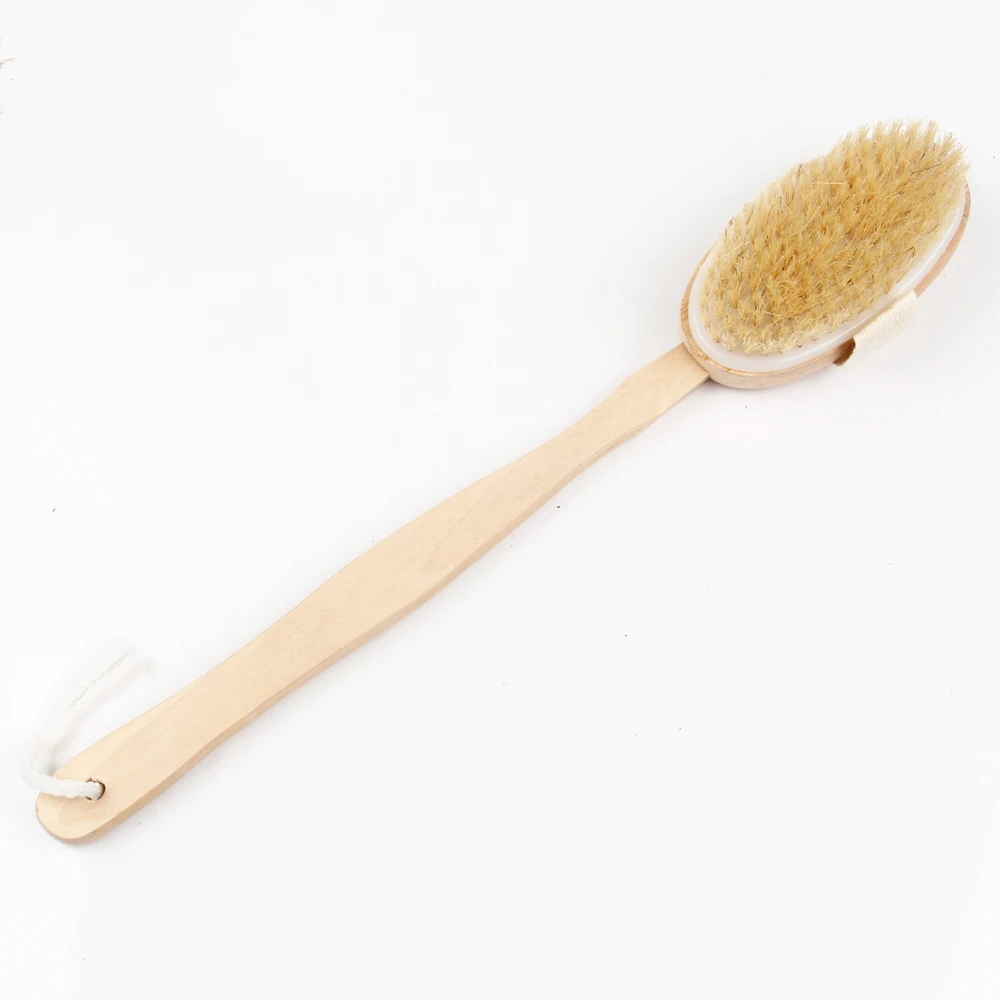 Natural Wooden Long Handle Bath Shower Body Back Brush Spa Scrubber