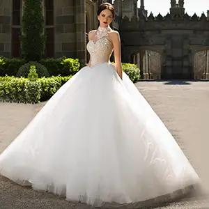 Pw566 Luxury Sexy Champagne Satin Organza Corset Wedding Dress