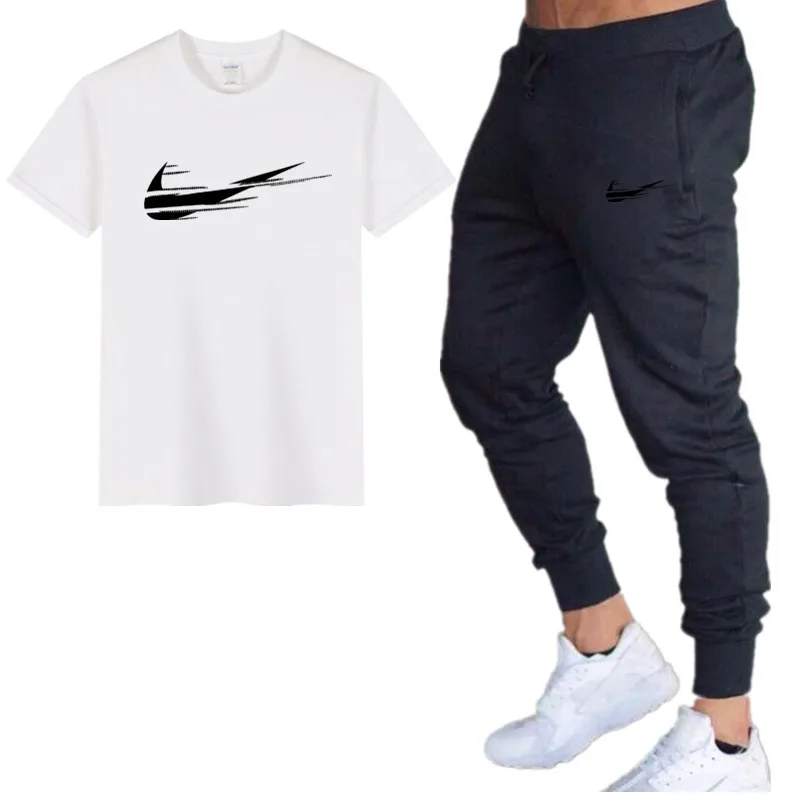

Summer Men's Sets T Shirts+Pants Two Pieces Sets Casual Tracksuit Male 2019 Casual Tshirt Gyms Fitness Trousers Men Sets