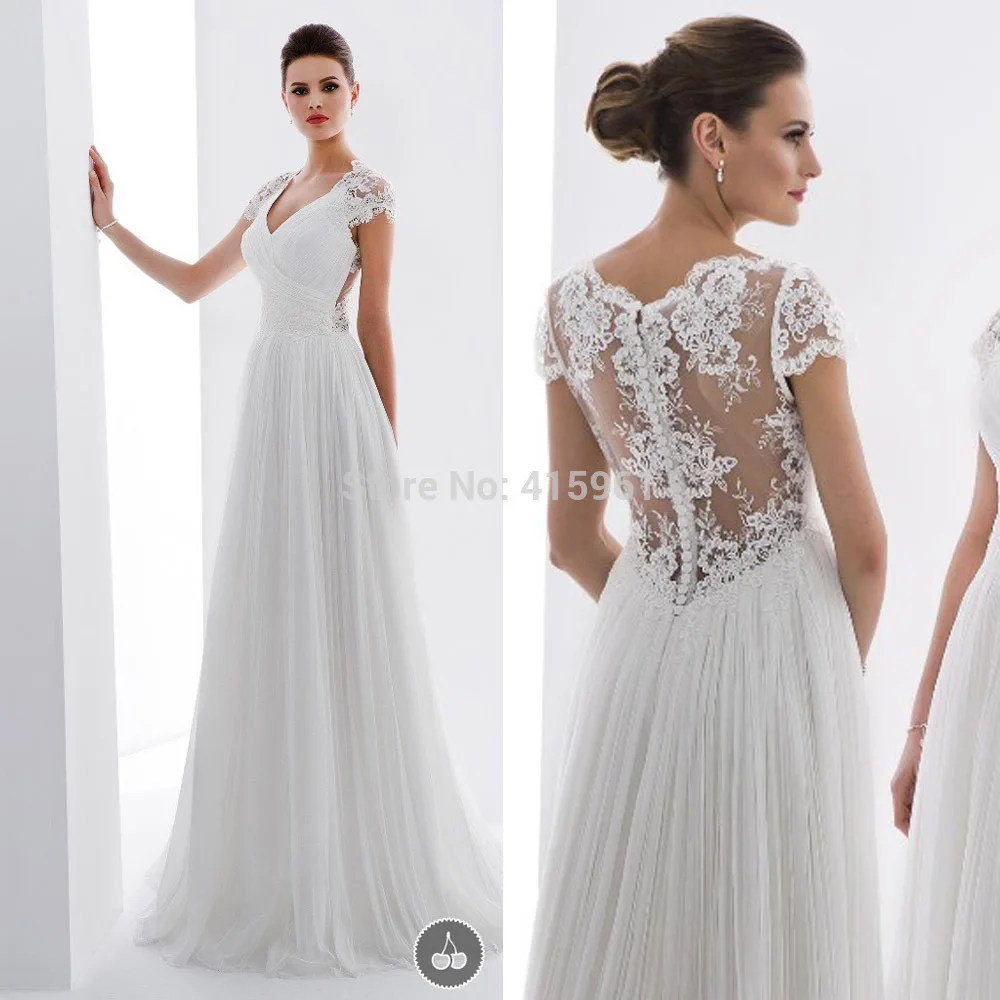 

2019 New Simple Cheap Wedding Dress Lace Cap Sleeve Bridal Dresses Tulle vestido de noiva robe de mariee Marriage Floor Length