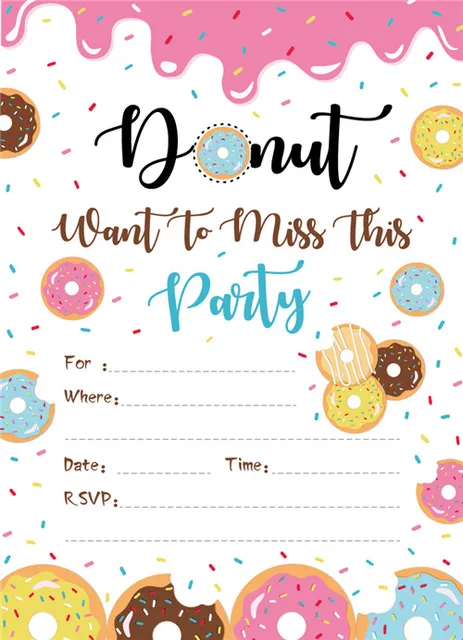 Cartes D Invitation A Theme De Donuts Pour Anniversaire Decorations Pour Fete D Anniversaire Pour Filles Roses Et Douces Zz006 Aliexpress