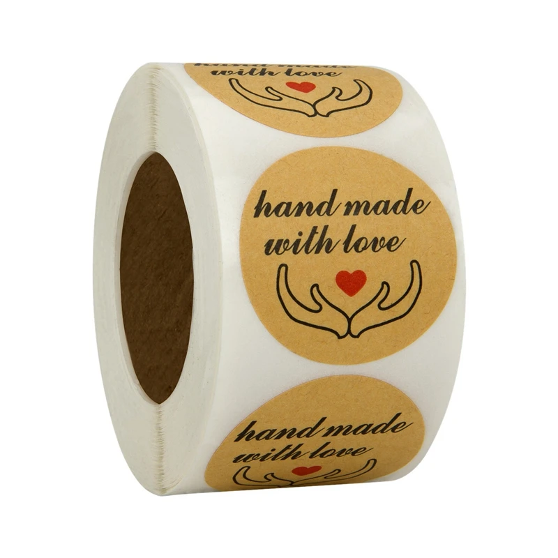 

Hot Sale Handmade With Love Stickers,1.5 Inch Round Handmade With Love With Red Heart And Star For Envelope,Packages,Gifts,Wed