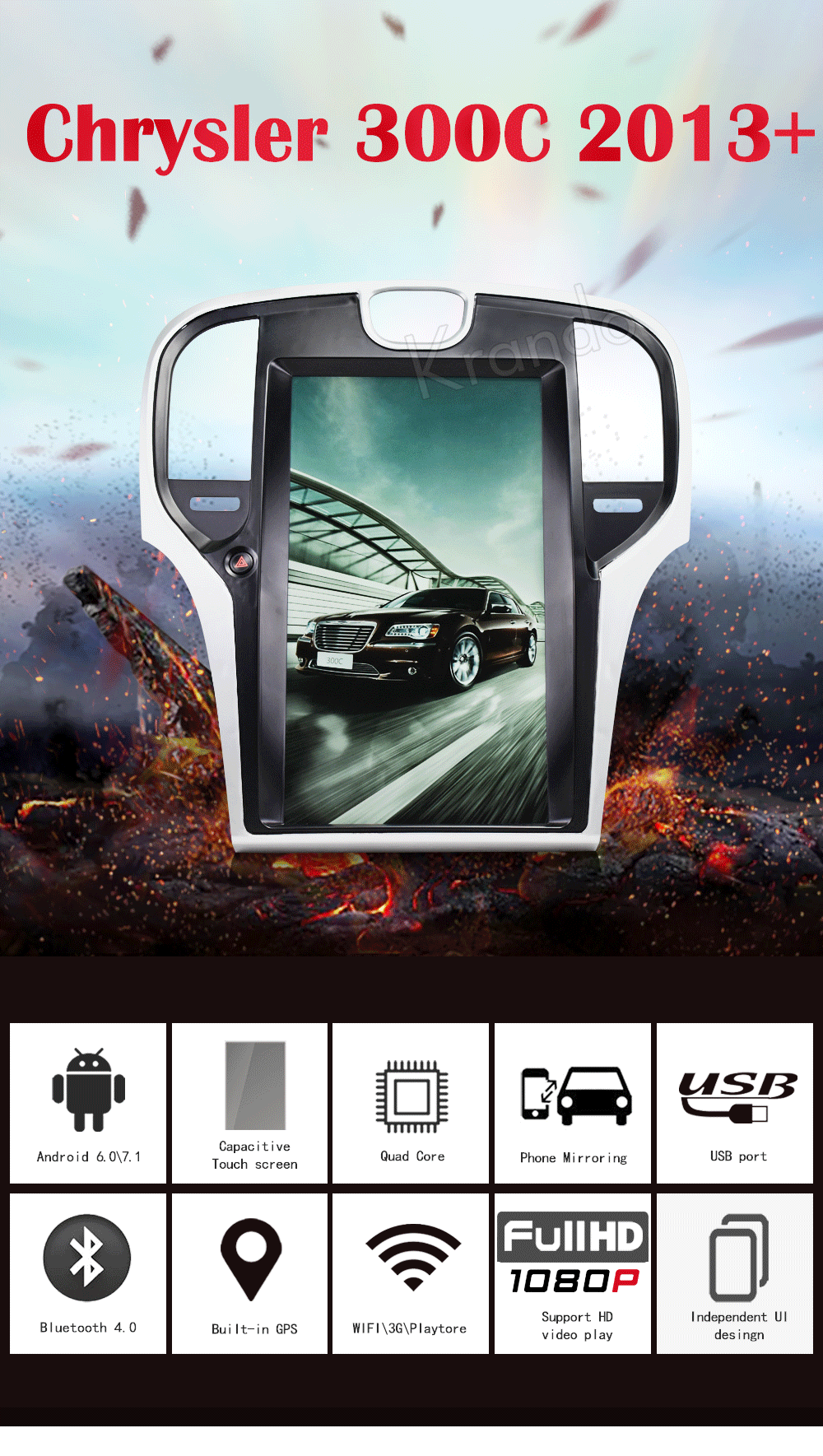 Krando Android 8,1 13," Tesla вертикальный экран для Chrysler 300C 2013- автомобильный Радио gps навигация Мультимедийная система wifi