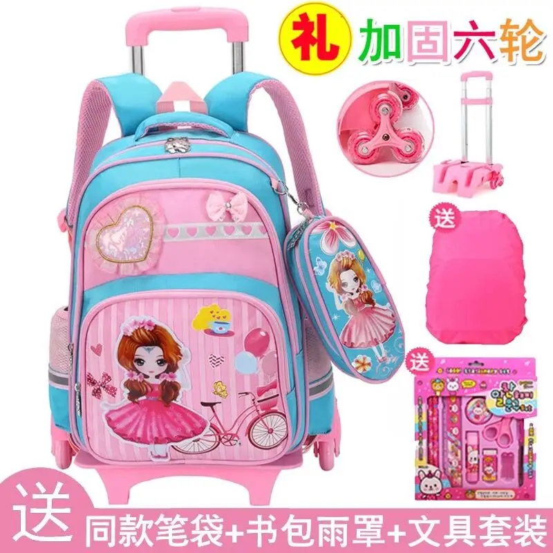 Новая детская сумка для путешествий с мультяшным рисунком на колесиках koffer Сумка На Колесиках студенческий рюкзак милые чемоданы розовая сумка для девочек - Цвет: Reinforce 6 rounds