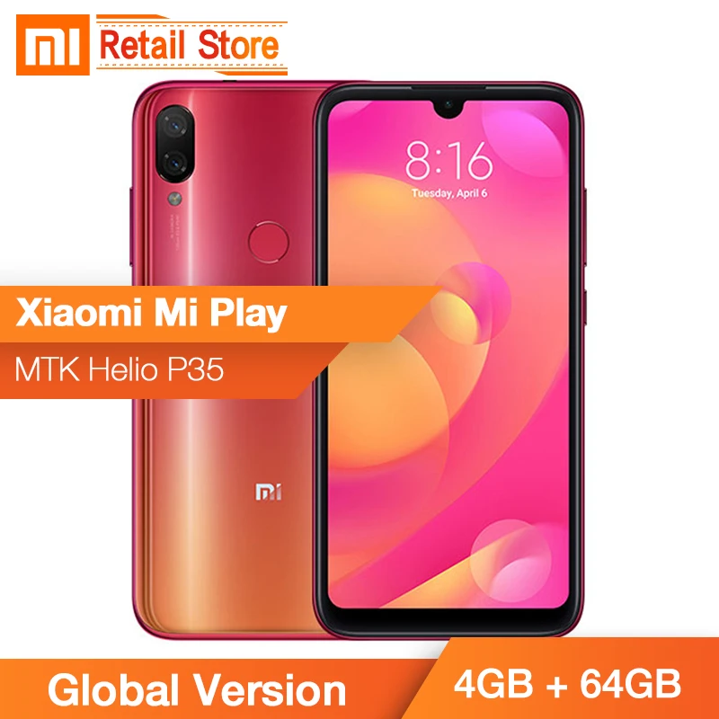 В наличии глобальная версия Xiaomi Mi Play 4 Гб ram 64 мобильный телефон 5 84 ''FHD дисплей