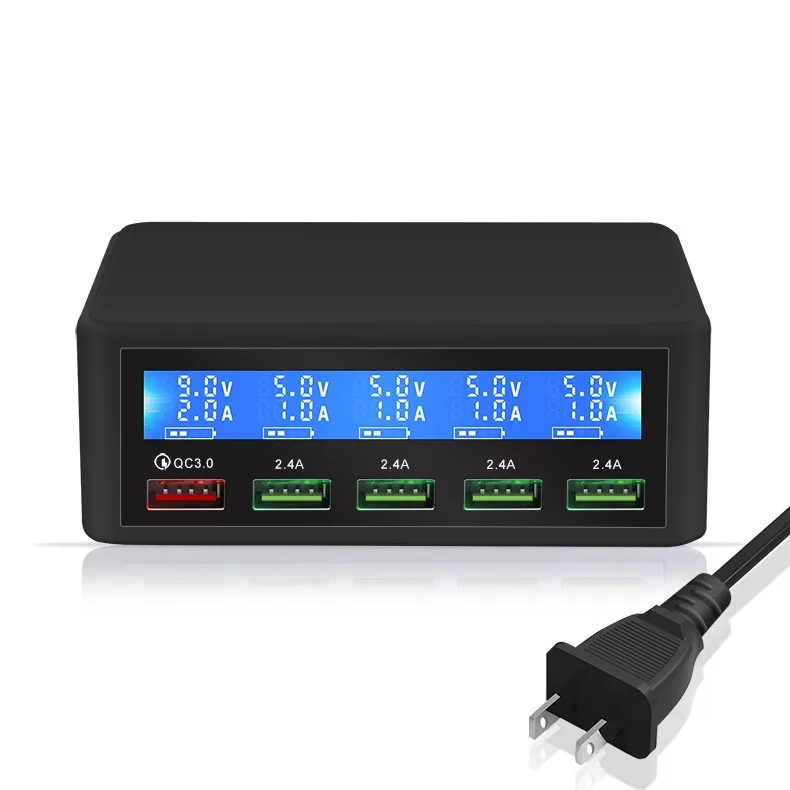 

Multi-port 5USB smart phone charger QC3.0 fast charge LCD precision screen digital display charging 40W charger