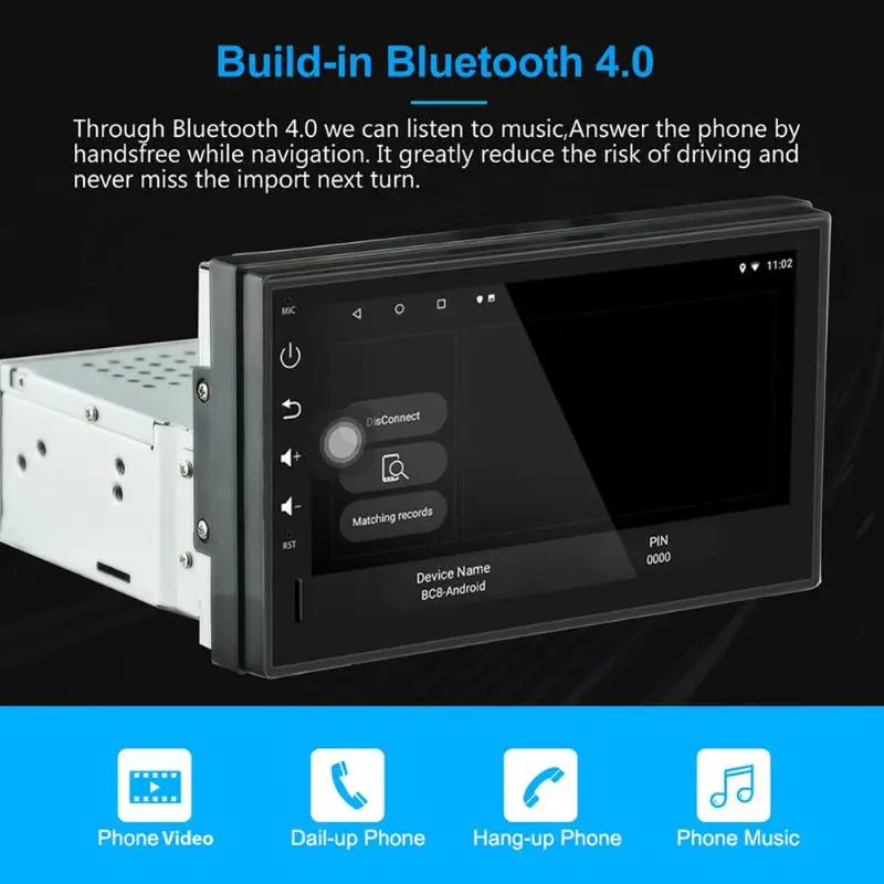 

Single 1 DIN Android 8.1 Car Stereo GPS Navigation BT WiFi USB AM FM RDS Radio Build-in Bluetooth 4.0 with A2DP Phone book