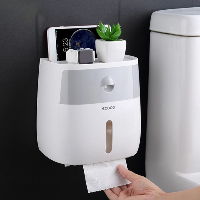 

Wall Mounted Toilet Paper Storage Box Multifunction Waterproof Double Layer Napkin Dispenser Organizer Bathroom Box Stand