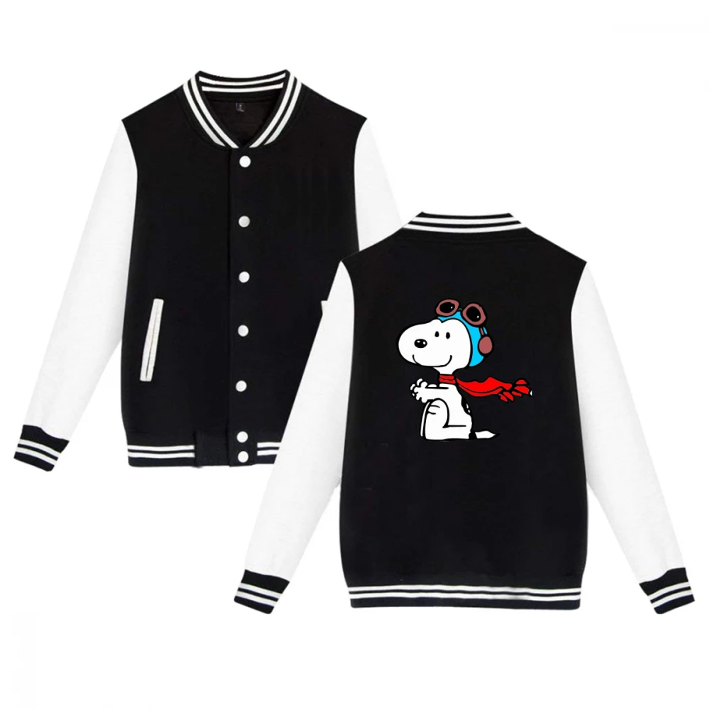 Koop Custom Painted Inkjet Printing de Snoopy Baseball Jas Vrouwen Herfst Winter Lange Mouwen Harajuku Paar Bomper Jas 2018