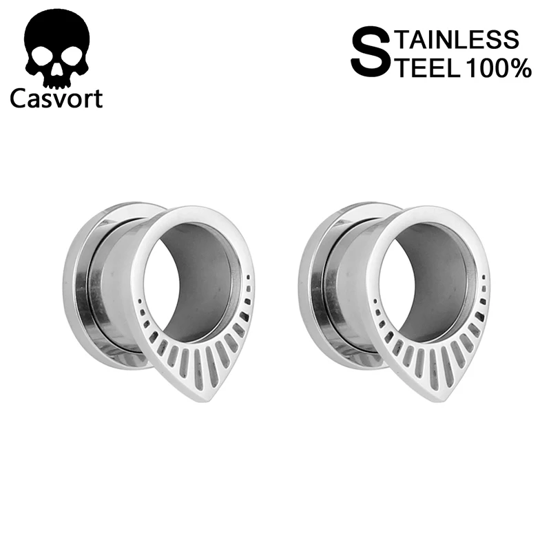 

Casvort New Fashion stainless steel flared helix ear gauges earrings hollow out water ear plug tunnel piercing body jewelry