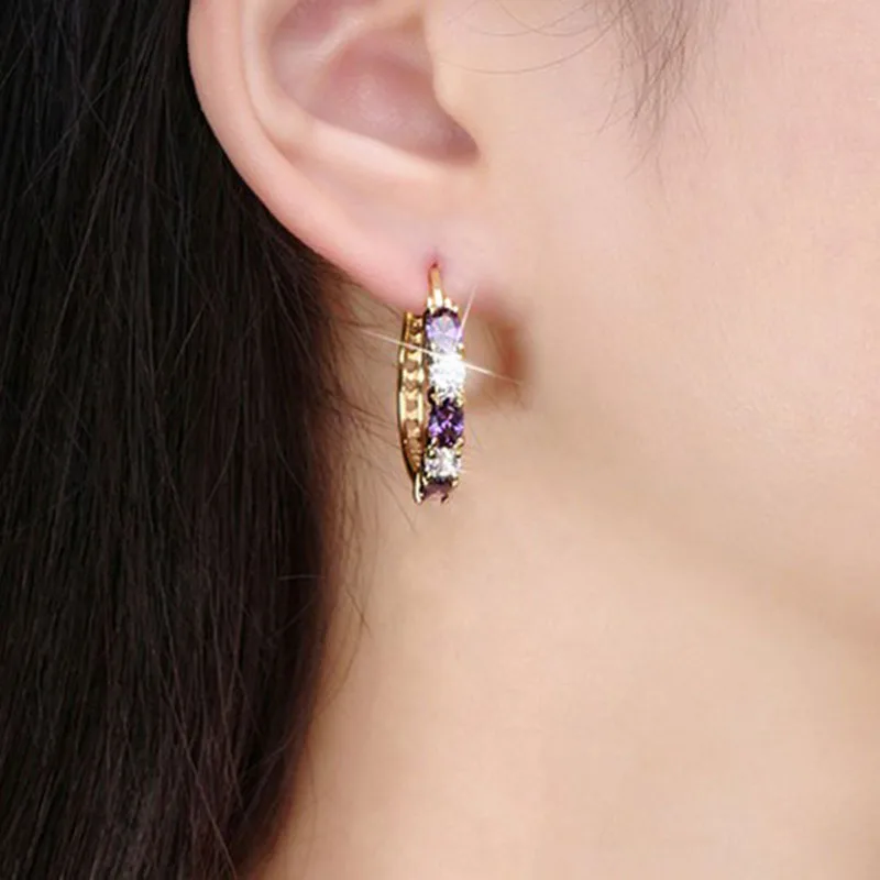

Round Hoop Earring Women Fashion Purple Rhinestone Earrings Girls Trendy Vintage Earrings Jewelry Accessories pendientes mujer