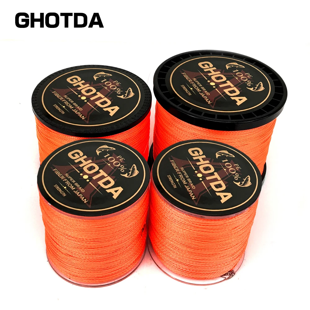 GHOTDA PE البرتقال جديلة خط الصيد 4 فروع 100 متر 150 متر 300 متر 500 متر 1000 متر البحر الصيد نسج سوبر قوي المواضيع