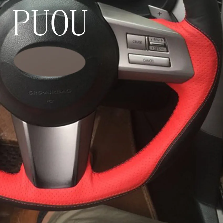 Puou Красный Черный Натуральная кожа ручной работы Автомобильный руль Крышка для Subaru Outback 2010 2011 2012