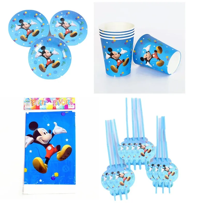

31PCS kids birthday decoration tablecloth Straw plates cups cartoon Mickey mouse theme party supplies for 10 persons for party