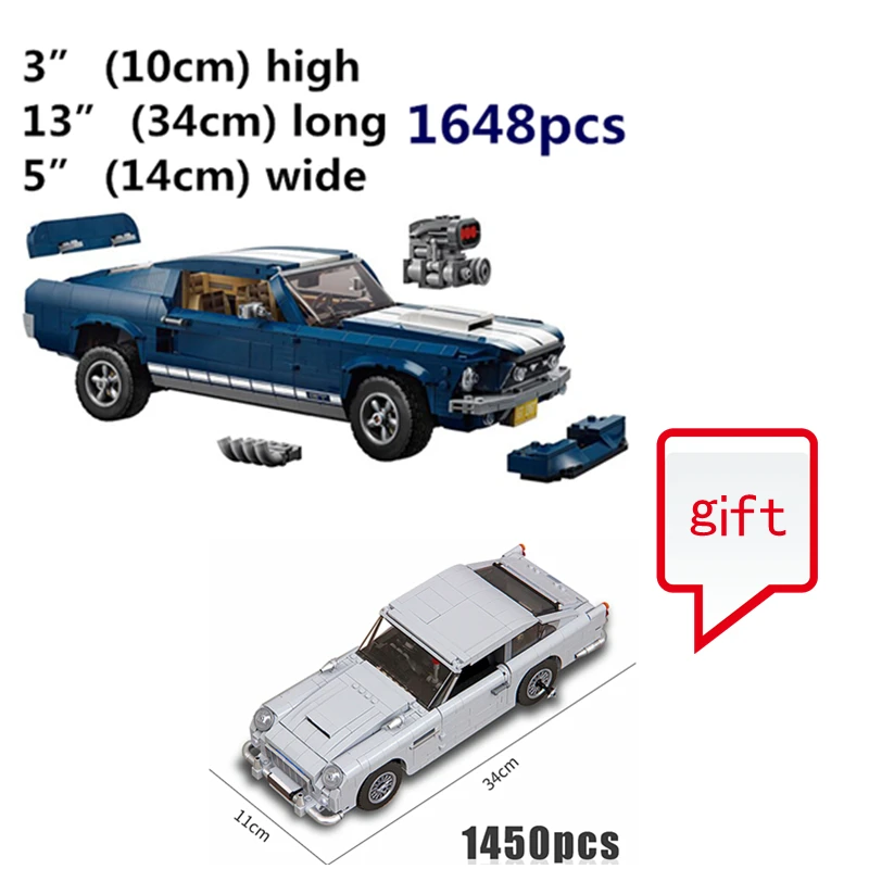 Купите 10265 и отправьте 10264 в подарок, Technic Series 1967 Mustang GT, строительные блоки, кирпичи, Детская модель автомобиля, подарки, игрушки