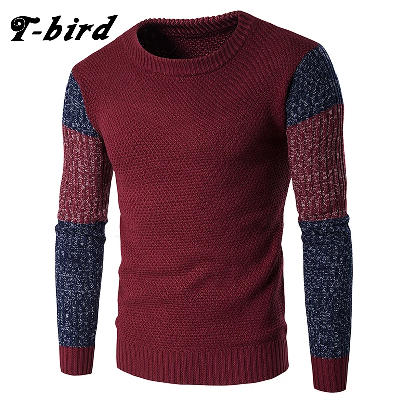 

T-bird 2017 New Fashion Brand Men Sweaters Pullovers Fight Color Sleeve Warm Designer Men's Slim Fit Casual Knitted Man XXL ZC
