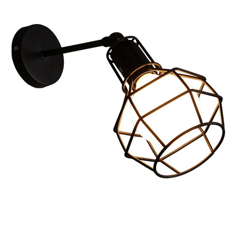 Vintage American E27 LED Wall Lamp Iron Cage Wall Lights Restaurant Corridor Balcony Retro Indoor Home Decor Lighting Fixture (15)