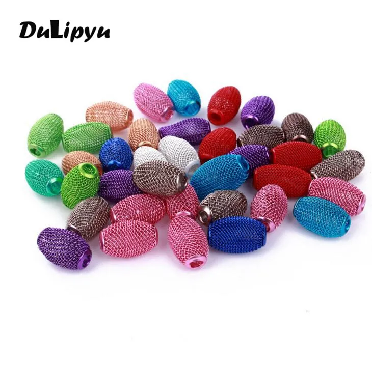 

20pc/lot 14*22mm Oval shape Mixed color Mesh Spacer Iron Large Hole Mesh Beads for european bracelet for women jewelry jwd244