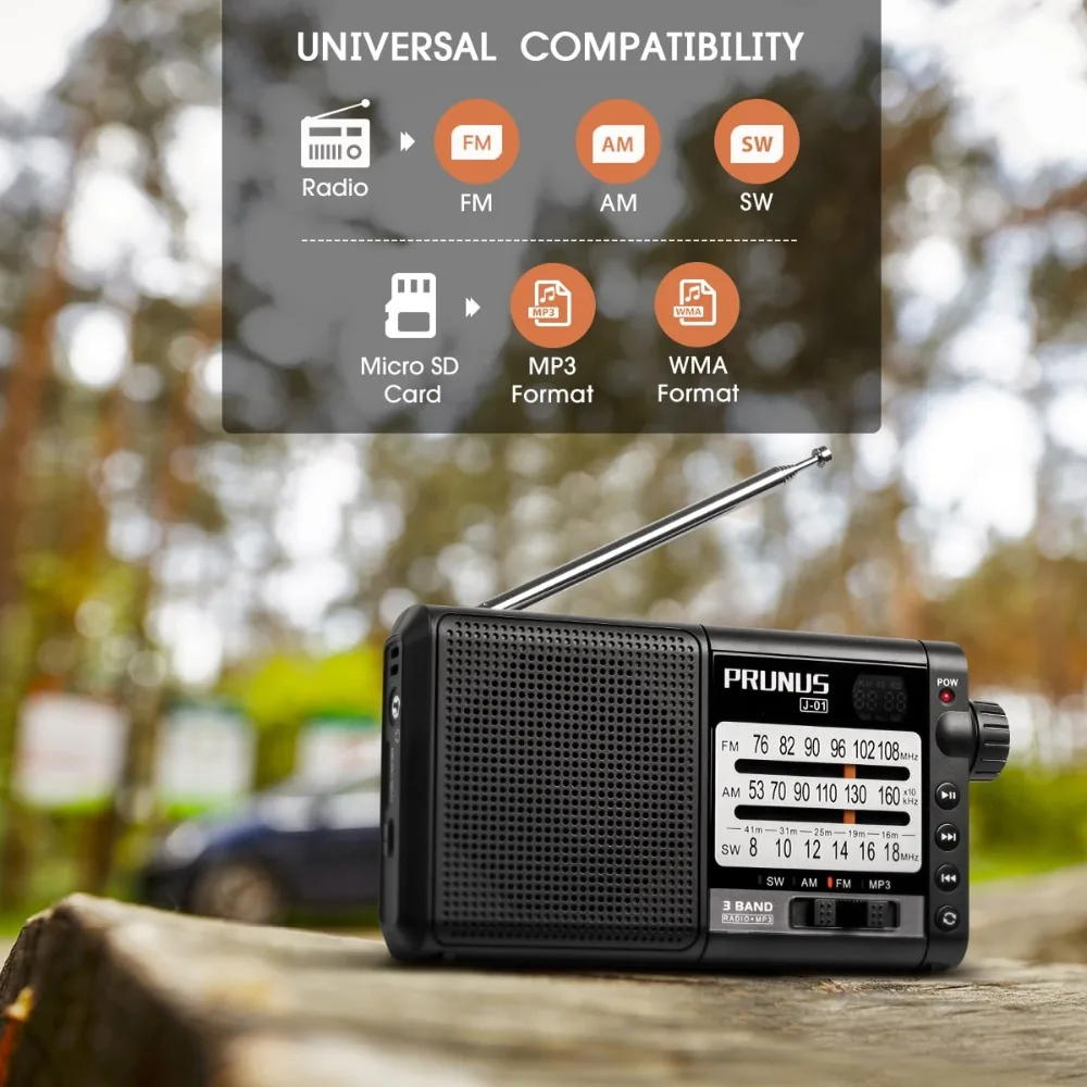 PRUNUS J-01, ретро радио, портативный FM AM SW радио приемник, TF карта, воспроизведение музыки, USB Перезаряжаемый радиоприемник, аккумулятор 2200 мАч