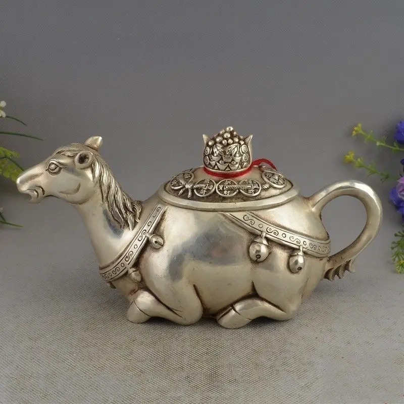 

Collectible China Tibet silver horse Horses flagon teapot kettle lucky statue