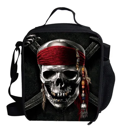 

2015 Cartoon Cooler Lunch Bag For Kids School Children Cool Skull Bag For Kids Pirates of The Caribbean Jack Sparrow Print