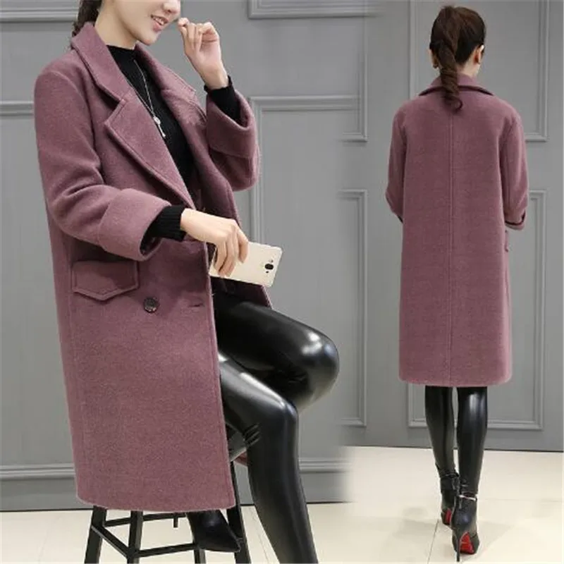 2018 New Women long sleeve winter wool coat women Europe style large size casaco feminino ladies new Slim long woolen coats