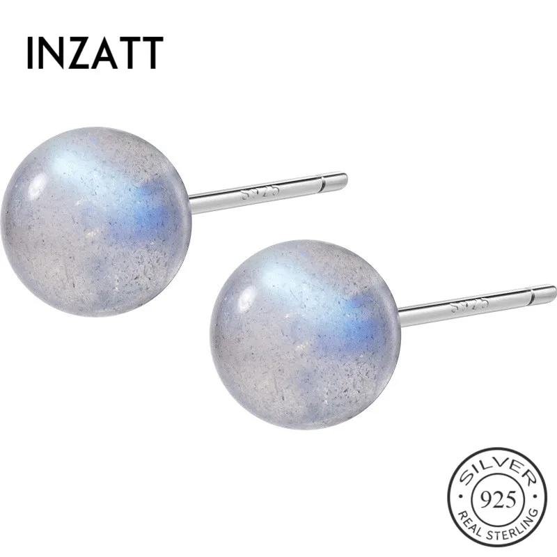 INZATT Classic Minimalist Geometric Round Moonstone Stud Earrings Charm 925 Sterling Silver Fashion Jewelry For Women party Gift