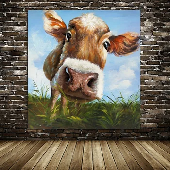 

100%Handpainted Modern Cow Pictures Abstract Art On Canvas Animals Oil Painting For Bed Room Wall Pictures Home Decor Art