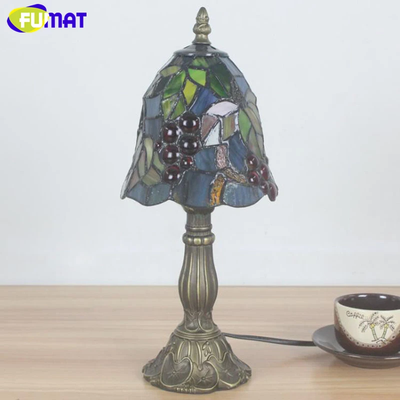 FUMAT Tiffany Stained Glass Desk Lamps Girls Gift Grape Rose Dragonfly Pearl Morning Glory Pattern Table Night Lights  21.