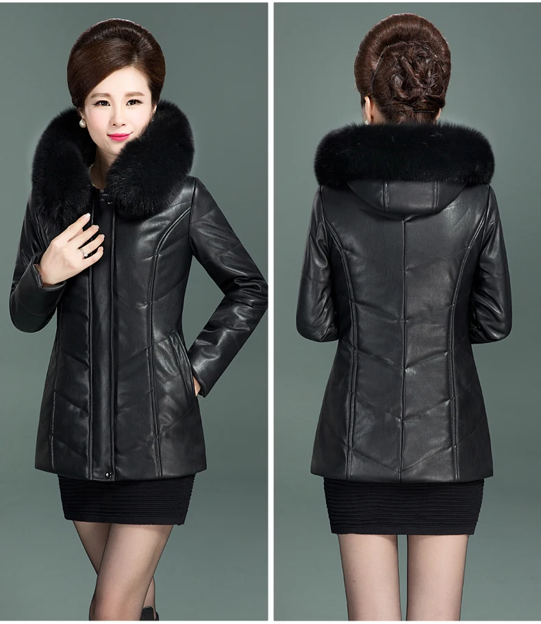 Leather Jacket Women Fur Collar Middle Age Women Coats And Jackets Leather Coats Women Winter Jacket Long 2018 New LZ987  (11)