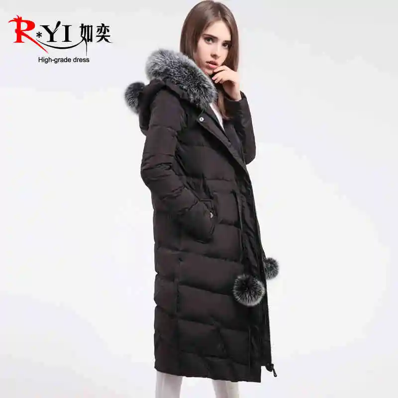 2015 new Hot winter Thicken Warm Woman Down jacket Coat Parkas Outerwear Hooded fox Fur collar Luxury long plus size L Cold Slim