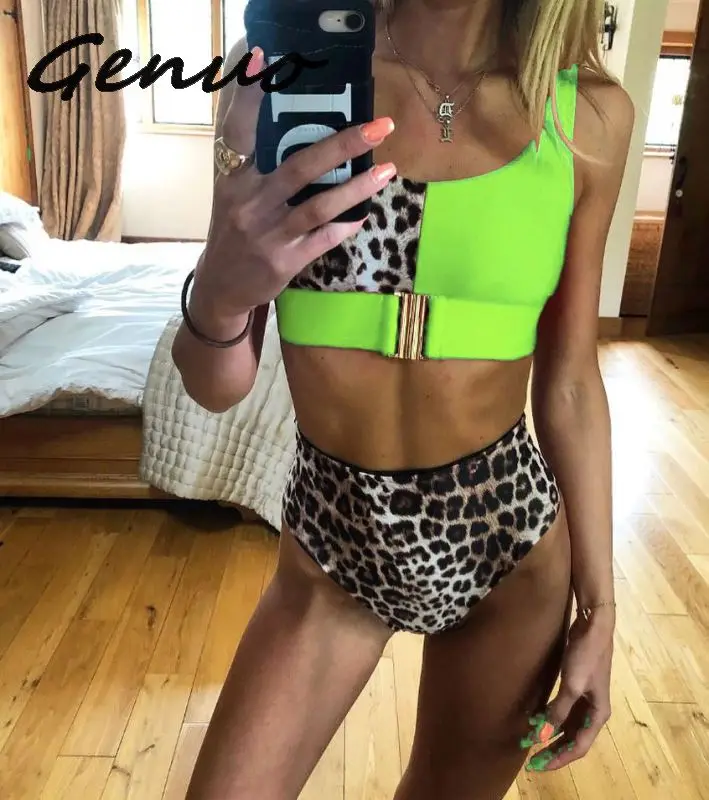 

Genuo New Sexy leopard print women swimwear bathing suit Push up two-pieces bodysuit Summer beach casual high waist swimsuit 2019
