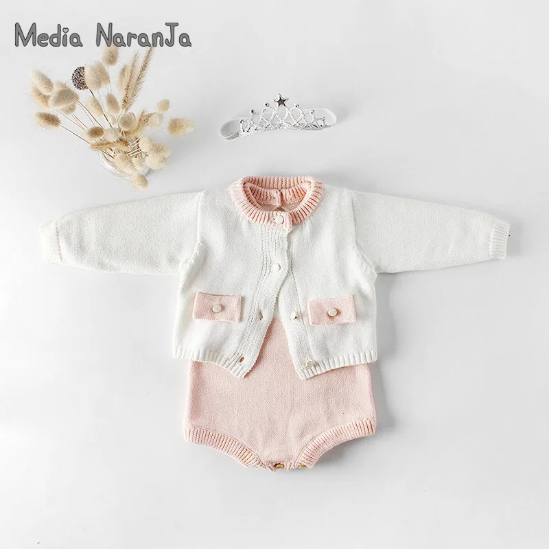 

Spring Girls Suits Knitted Jackets +bodysuit Newborn Baby Girl Clothing Set infant toddler party birthday photography clothes