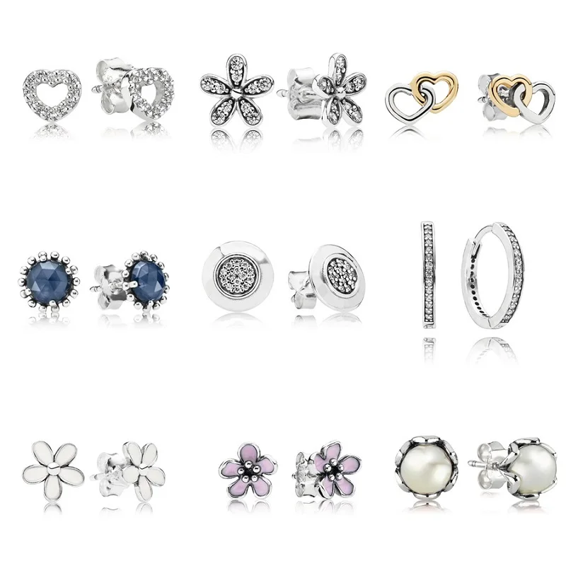 

9 Style 1 Pair Women Ear Studs Flower Heart Crystal Diy Earrings High Quality Earring with Women Wedding Jewelry Gift
