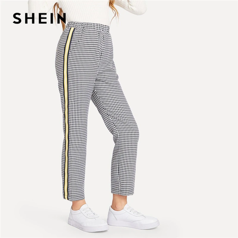 striped tape side sequin casual pants