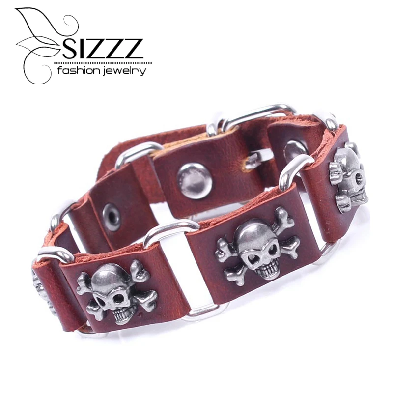 

Hot Sale Handmade Multilayer Leather Skull Bracelet Jewelry For Men