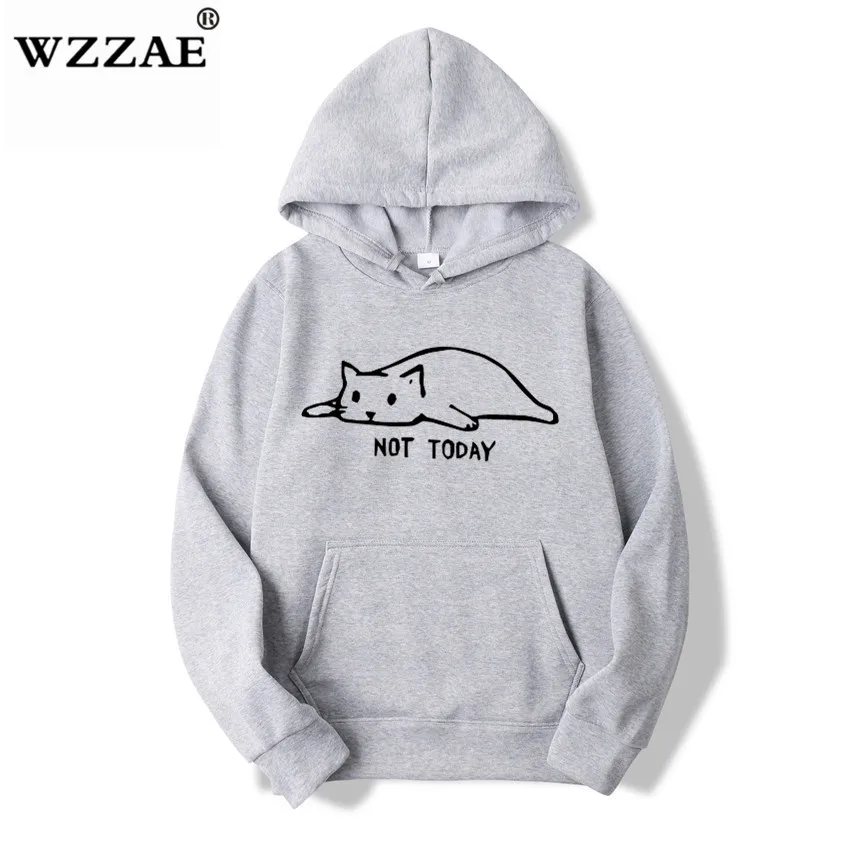  Kawaii Cat Hoodies Men Not Today Funny Graphic Sweatshirt Men/Women Harajuku Fashion Sweat Unisex L
