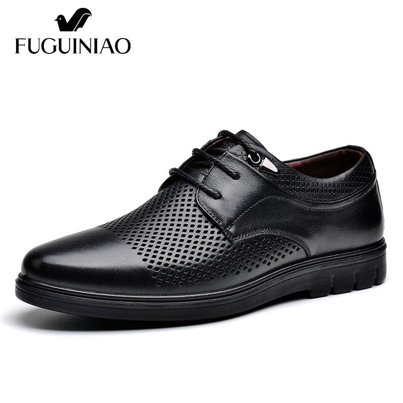 

Summer Breathable flat Shoes ! Free shipping ! FUGUINIAO Genuine Leather Men's casual Shoes / color black , brown / size 38 - 44