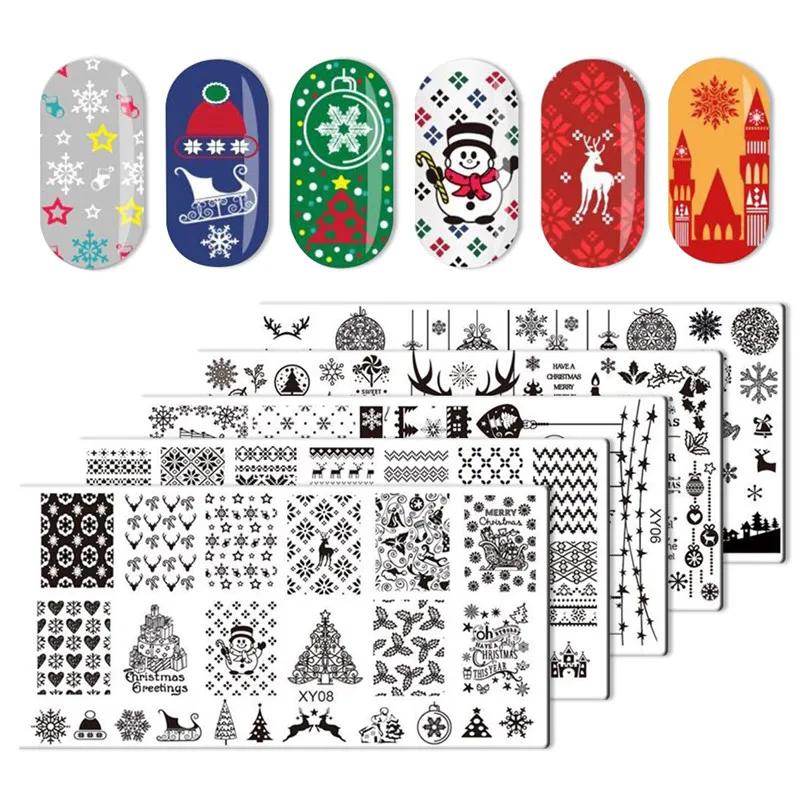 

8 Styles 12*6cm Rectangle Nail Stamping Template Negative Snow Flakes Patterns DIY Nail Design Manicure Tool Stamp Plate #290772