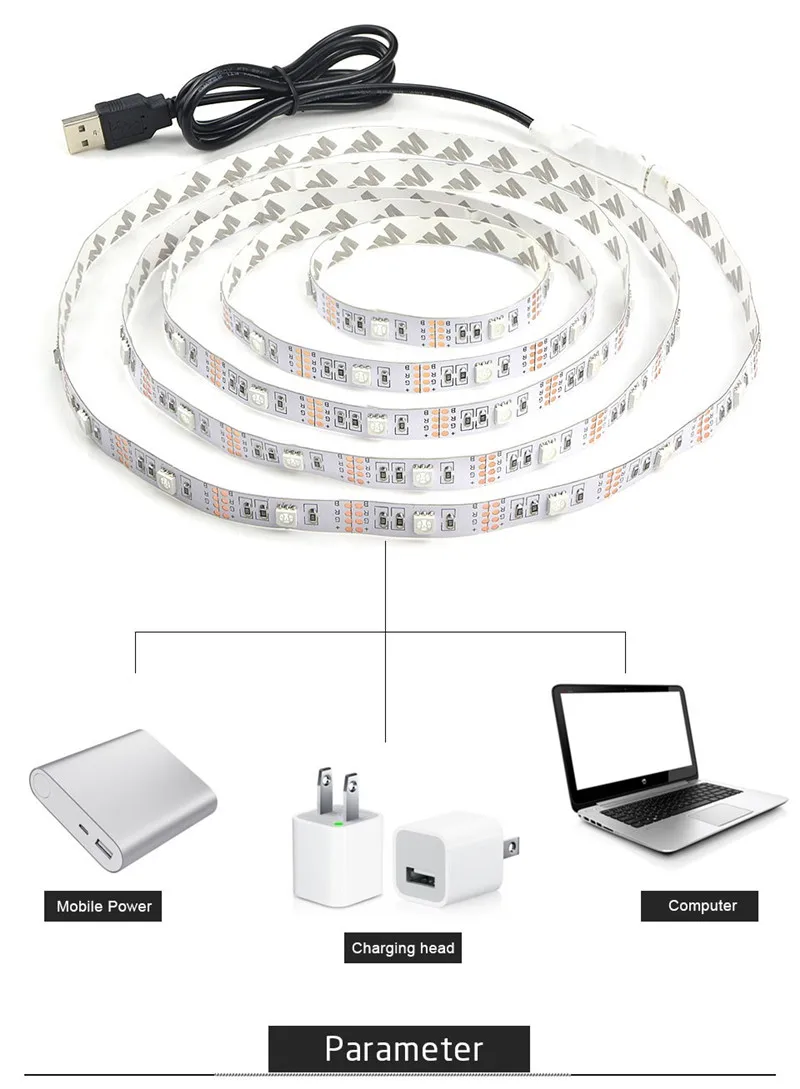 5V USB մալուխի LED շերտի թեթև տաք սպիտակ - LED լուսավորություն - Լուսանկար 2