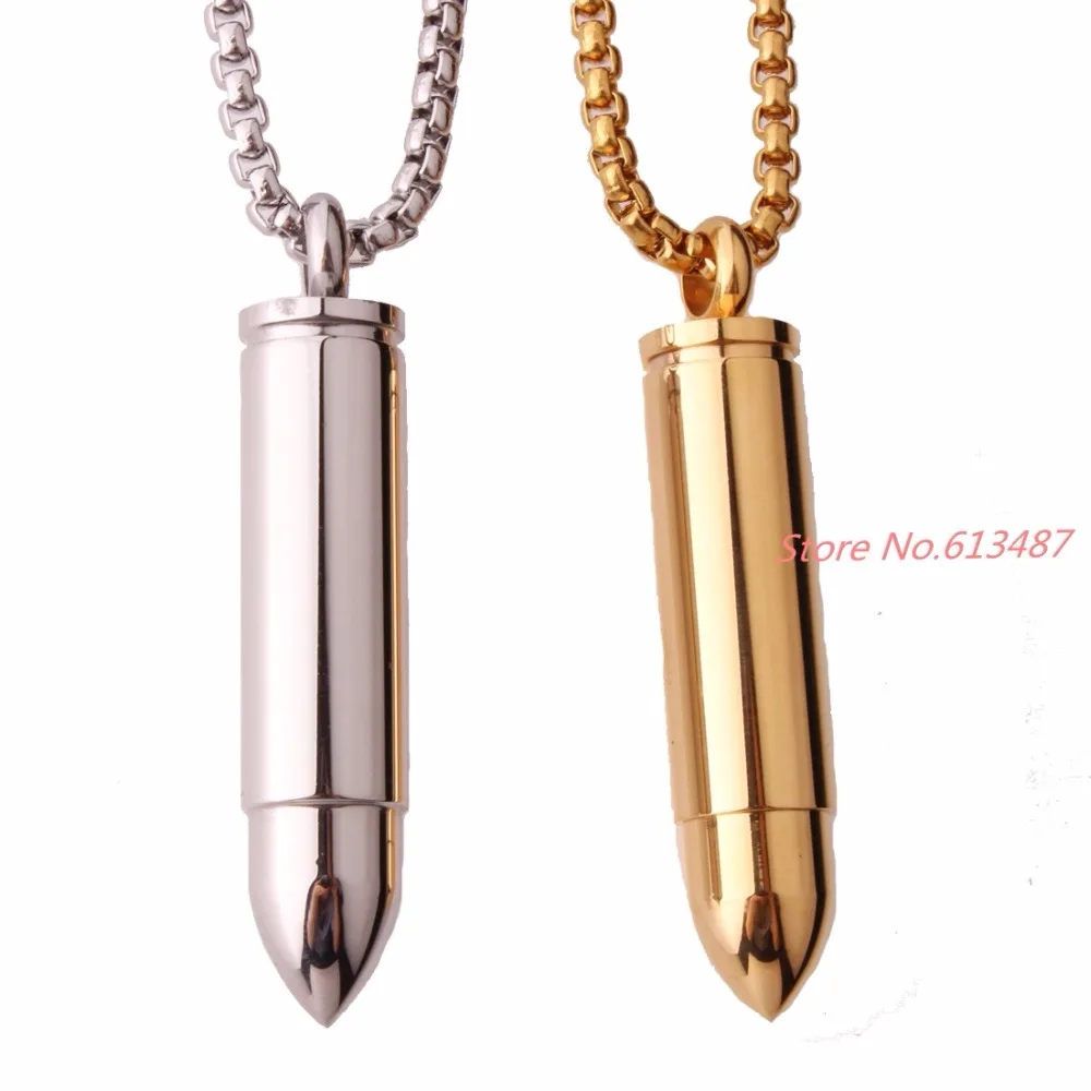 New Arrival Silver Gold Bullet Necklace Stainless Steel Engraved Army Chain Bullet Pendant