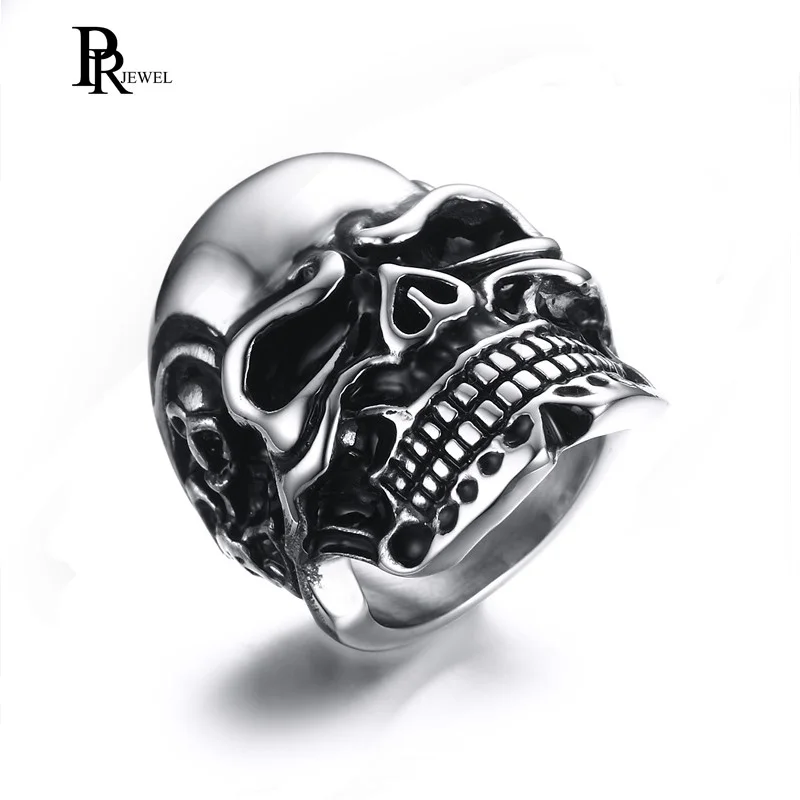 

Vintage Gothic Skull Silver Tone Stainless Steel Men's Biker Ring
