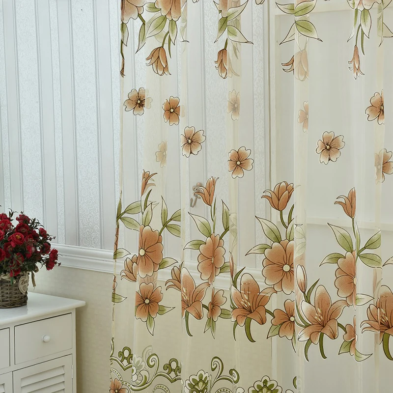 

Peony Tulle Voile Curtain for Living Room Window Balcony Sheer Screening Curtains Burnout Floral Screening Panels