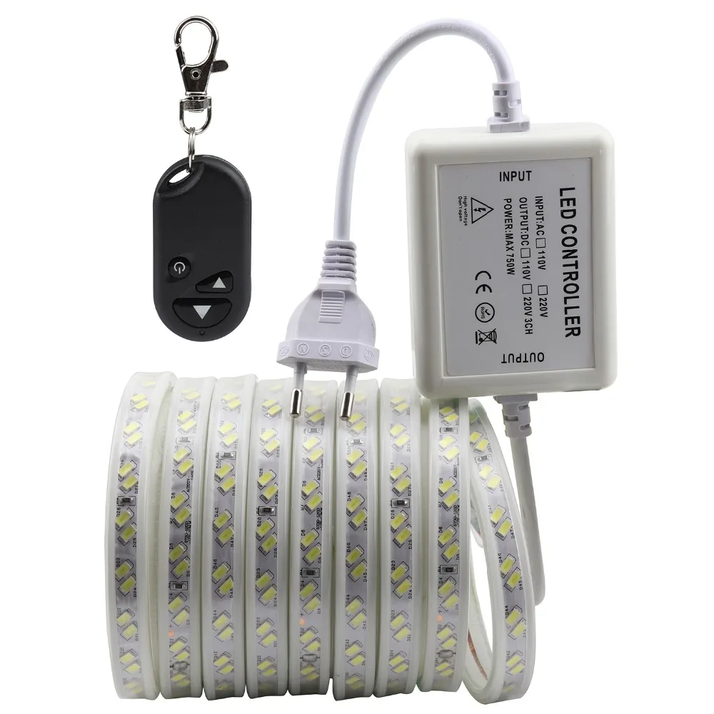 #cheap 50m control distance RF Remote control LED Strip 220V 220 V SMD5730 waterproof LED Strip light ribbon stripe tape ledstrip IL