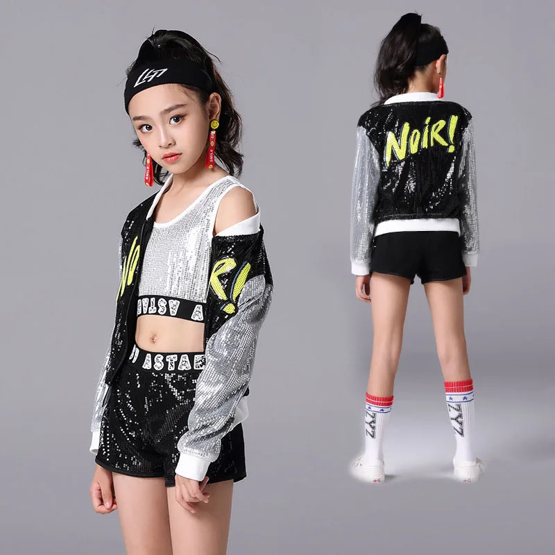 

Kid Sequin Hip Hop Hoodies Jacket Clothing for Girls Crop Tank Top Shirt Shorts Jazz Dance Costume Ballroom Dancing Clothes Wear